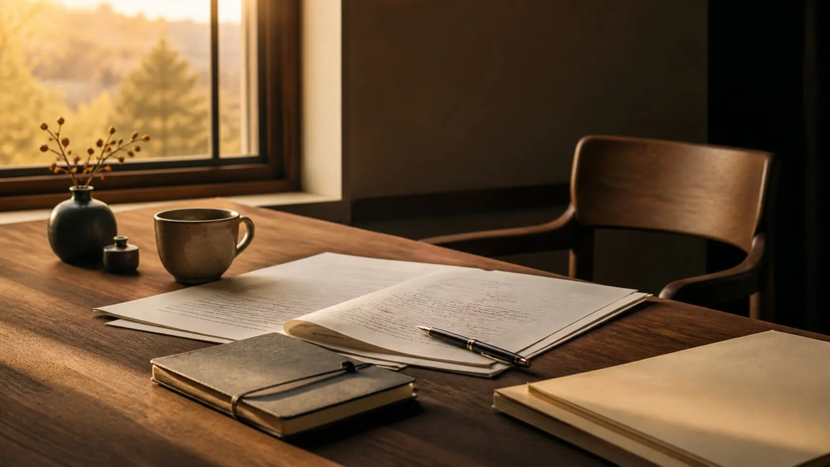 A calm evening desk, time set aside for rest