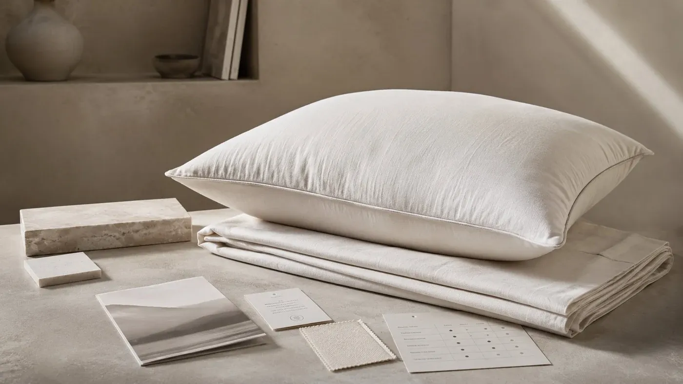 Neutral bedding and pillow in soft natural light